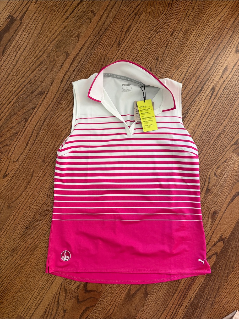 Puma Pink and White Striped Sleeveless Golf Polo
